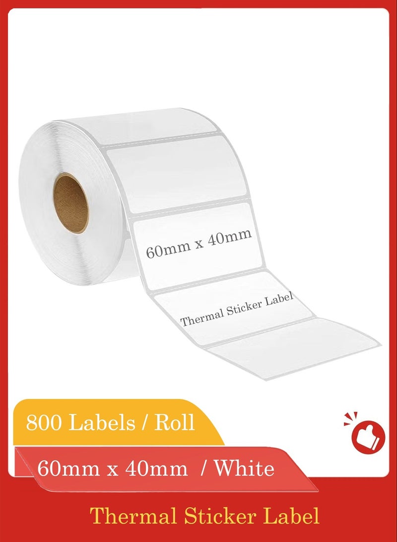 ملصقات ملصقات ملصقات الباركود الحرارية 60 × 40 - 2.5 × 1.5 بوصة - 60 مم × 40 مم - 800 ملصق لكل لفة - ملصقات بيضاء ذاتية اللصق لطباعة الباركود (لفة واحدة (800 ملصق) لكل عبوة) - Image 1